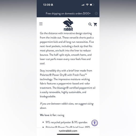 NWOT Rabbit brand Running short - Picture 6 of 7